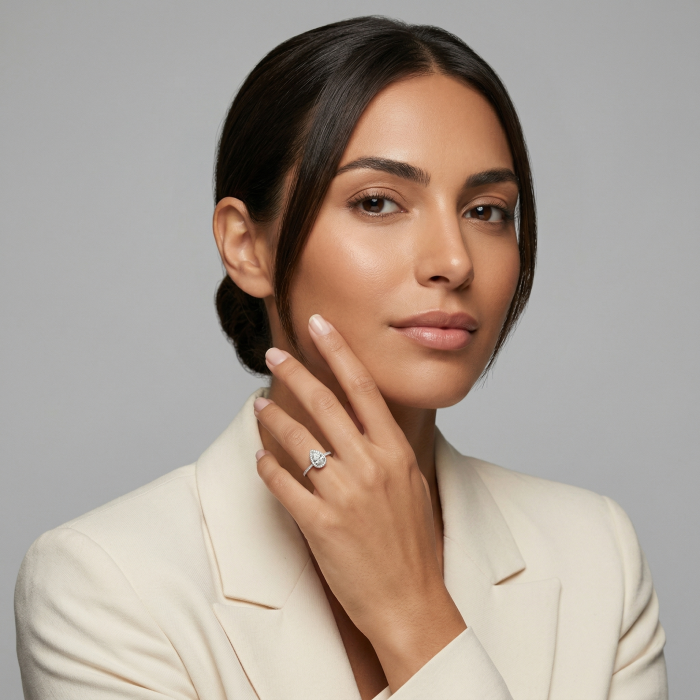 Inel de logodna cu Diamant de laborator forma para 1 Carat cu Halo | Argint, Aur sau Platina [6]