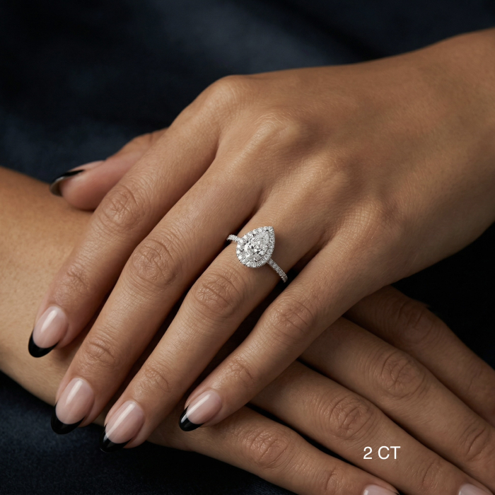 Inel de logodna cu Diamant de laborator forma para 1 Carat cu Halo | Argint, Aur sau Platina [5]