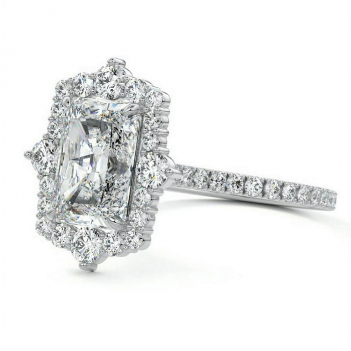 4-carat moissanite engagement ring with radiant halo pavé setting in gold or platinum, D VVS1 [2]