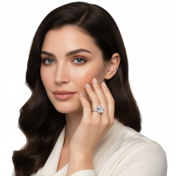 Inel Emerald set Tapered Baguette [4]