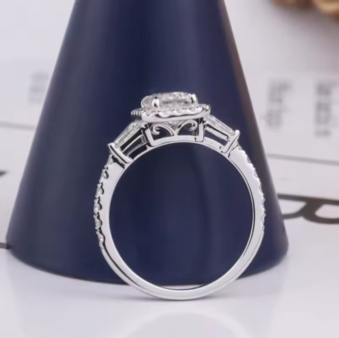 Inel de logodnă cu moissanite emerald 1 ct | Inel elegant argint placat cu platină sau aur [5]