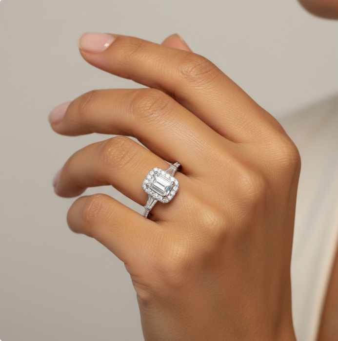 Inel de logodnă cu moissanite emerald 1 ct | Inel elegant din aur sau platina [6]