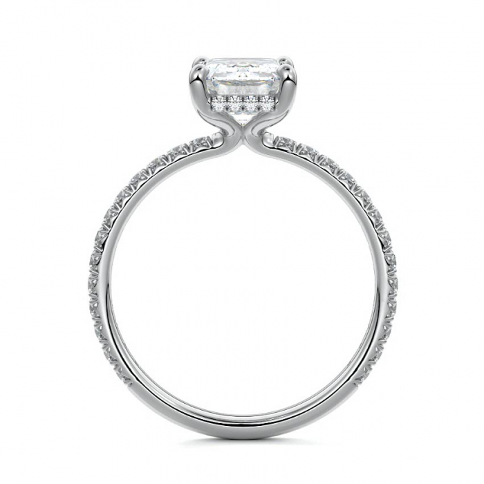 Inel logodnă diamant de laborator emerald cu pavé și hidden halo | Aur 10K 14K 18K sau platină [4]