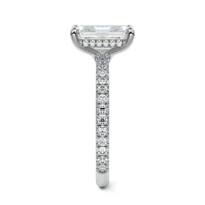 Inel logodnă diamant de laborator emerald cu pavé și hidden halo | Aur 10K 14K 18K sau platină [3]