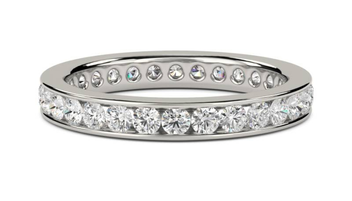 Inel eternity cu moissanite D VVS 2 mm, setare channel, argint placat cu platină / aur [1]