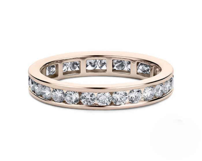 Inel eternity cu moissanite D VVS 2,5 mm, setare channel, argint placat cu platină / aur [5]