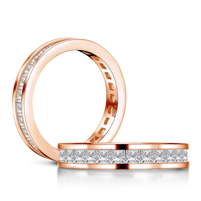 Inel eternity cu moissanite princess D VVS 2,2 mm, setare channel, argint placat cu platină / aur [3]