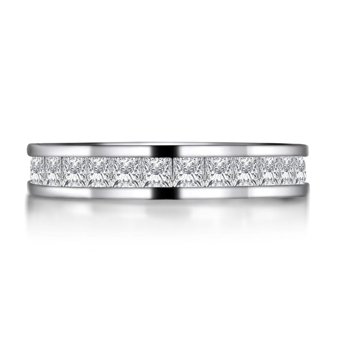 Inel eternity cu moissanite princess D VVS 2,2 mm, setare channel, argint placat cu platină / aur [1]