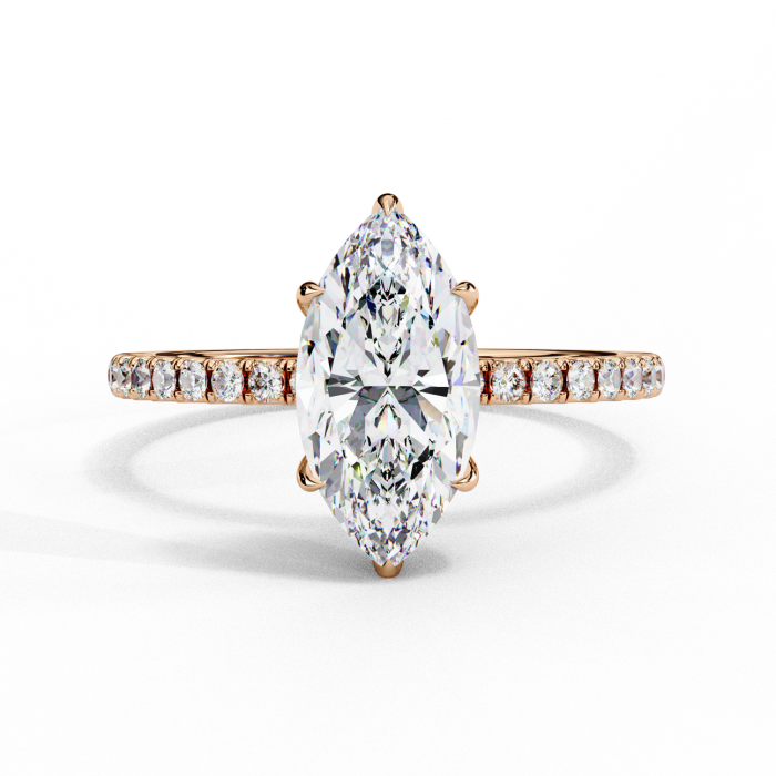 Inel Logodnă Moissanite Marchiz Hidden Halo D VVS | Argint [9]