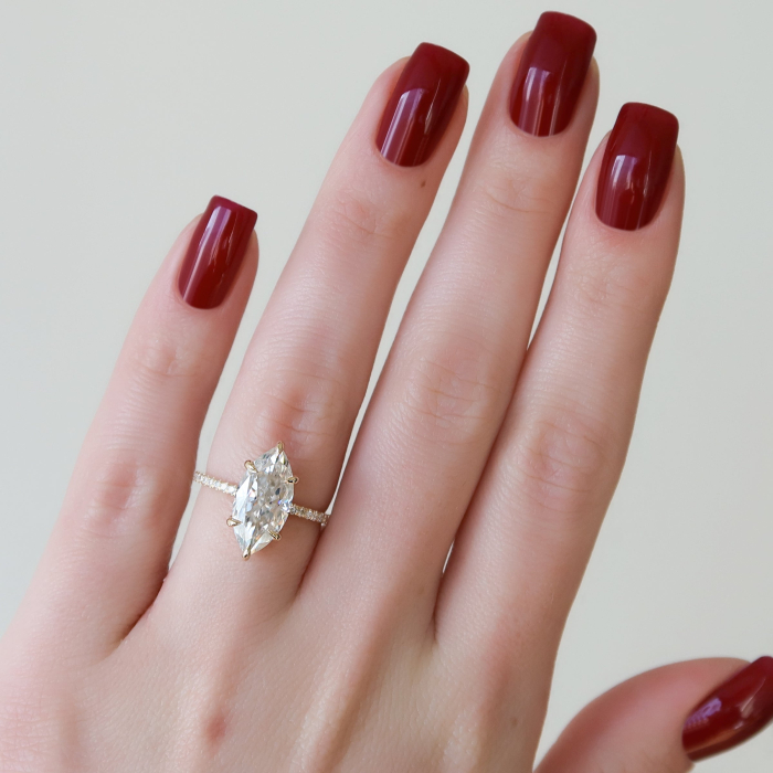 Inel Logodnă Moissanite Marchiz Hidden Halo D VVS | Argint [13]