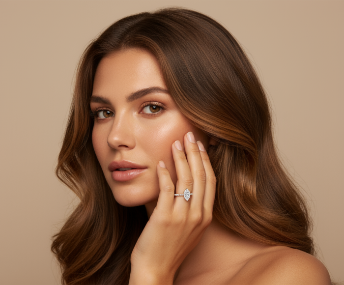 Inel Logodnă Moissanite Marchiz Hidden Halo D VVS | Argint [16]