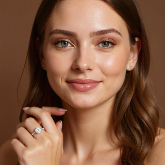Inel de Logodnă cu Moissanite Rotund, Hidden Halo si Pave [5]