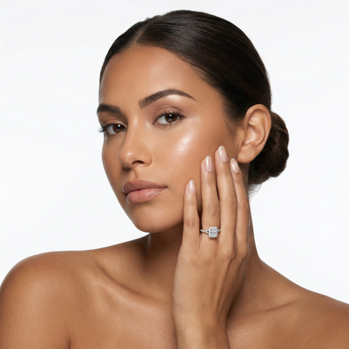 Inel de Logodnă cu Moissanite 1 CT D VVS și Moissanite secundare 0.8 Ct | Aur, Platina [7]