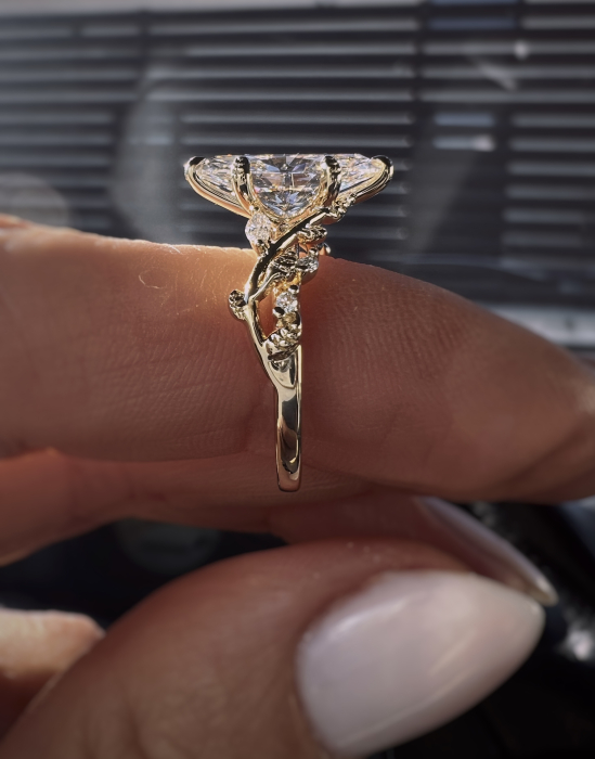 1.5-Carat Marquise-Cut Moissanite Engagement Ring with Botanical Details | Gold, or Platinum [11]
