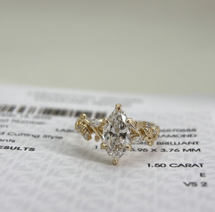 1.5-Carat Marquise-Cut Moissanite Engagement Ring with Botanical Details | Gold, or Platinum [14]
