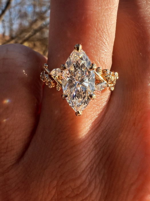 1.5-Carat Marquise-Cut Moissanite Engagement Ring with Botanical Details | Gold, or Platinum [8]
