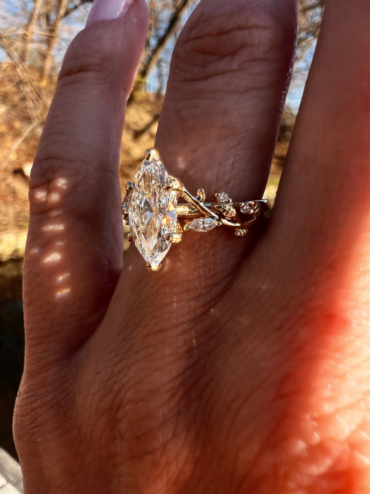 1.5-Carat Marquise-Cut Moissanite Engagement Ring with Botanical Details | Gold, or Platinum [9]