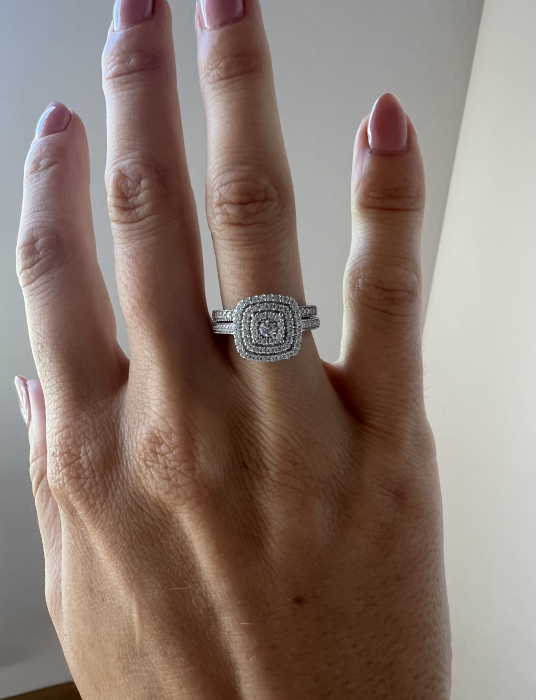 Inel Moissanite Triple Halo Pave Band [3]