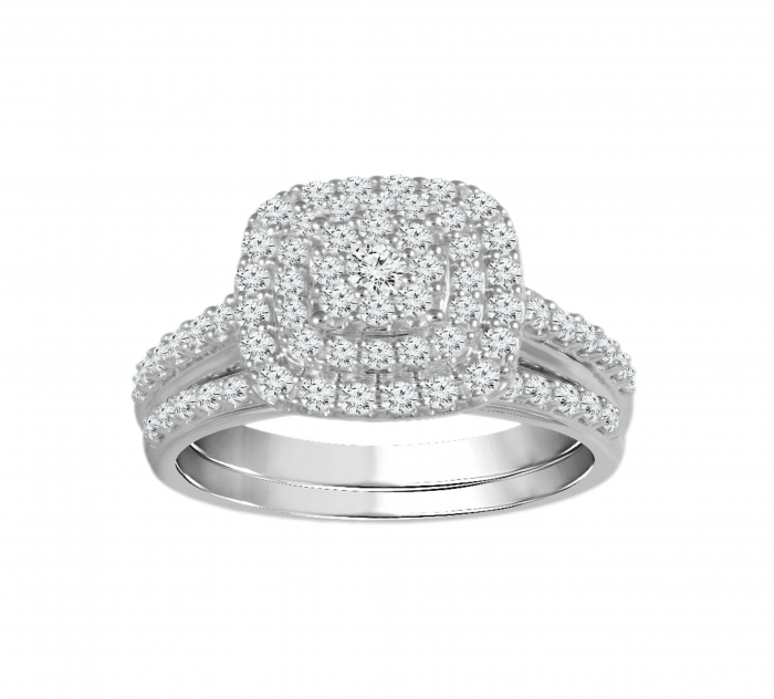Inel Moissanite Triple Halo Pave Band [1]