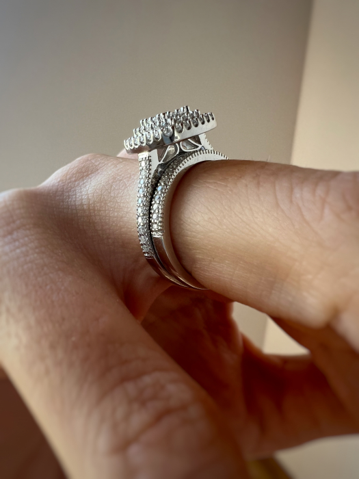 Inel Moissanite Triple Halo Pave Band [7]