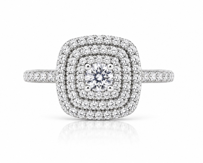 Inel Moissanite Triple Halo Pave Band [3]
