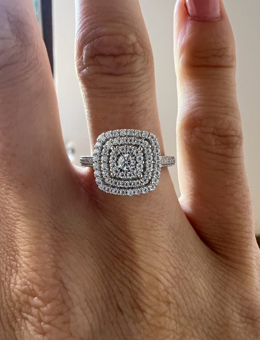 Inel Moissanite Triple Halo Pave Band [4]