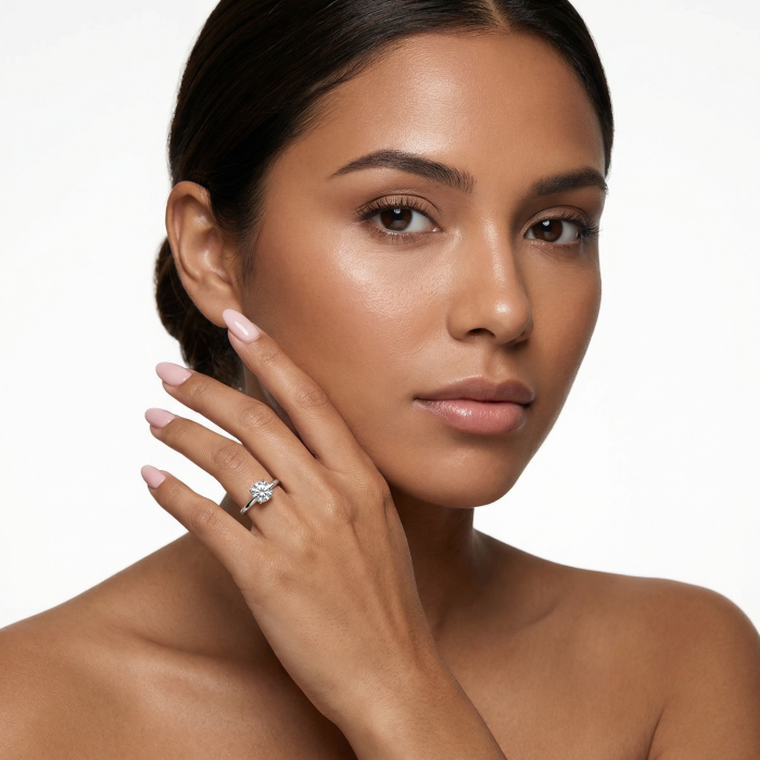 Inel de logodna cu moissanite 2 ct rotund D VVS și piatră princess 0,2 ct, montat în aur sau platină. Carataj personalizabil [7]