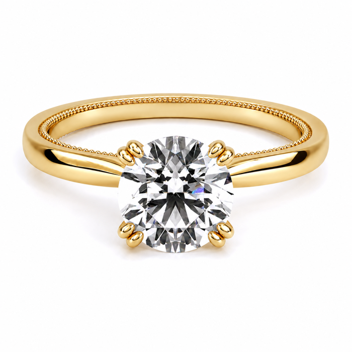 Engagement ring with round lab-cut diamond D VVS and 0.2 ct princess cut stone, mounted in gold or platinum. Customizable carats [3]