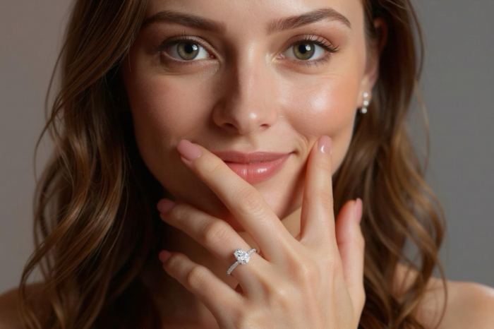 Inel Oval Hidden Halo Band Pave 1,4 CT [7]