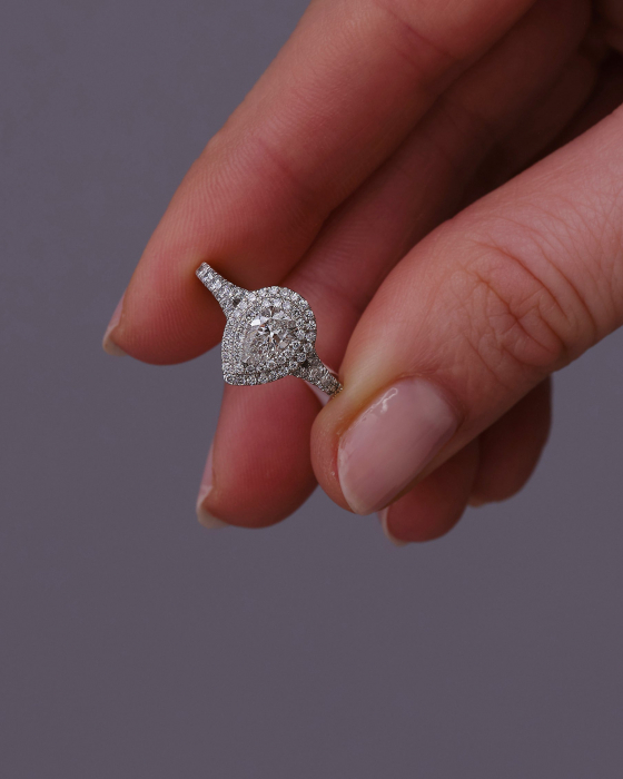 Inel Pear Double Halo Band Pave 1,75 CT [5]