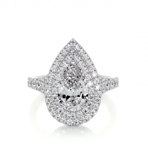 Inel Pear Double Halo Band Pave 1,75 CT [1]