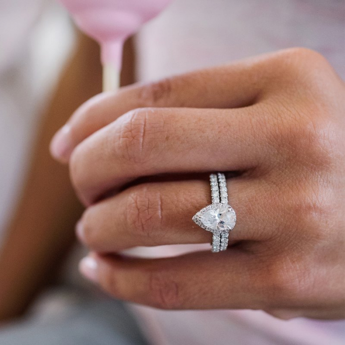 Inel Pear Halo Double Pave Band 1,65 CT [6]