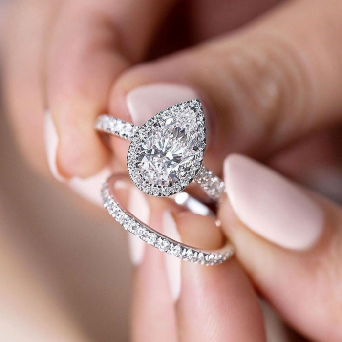 Inel Pear Halo Double Pave Band 1,65 CT [5]