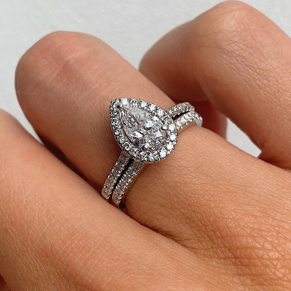 Inel Pear Halo Double Pave Band 1,65 CT [7]