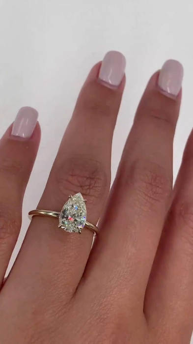 Inel logodna diamant de laborator lacrima briliant | Aur 10K 14K 18K sau Platina [9]