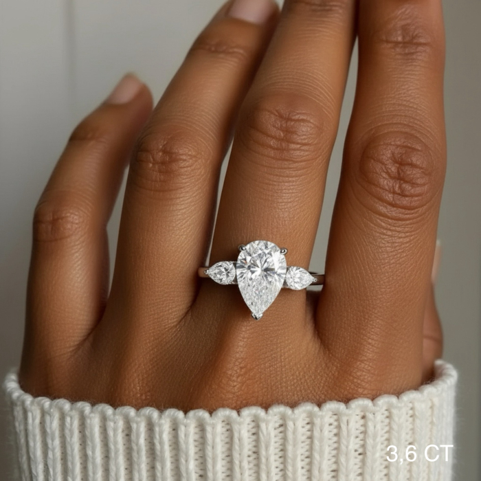Inel logodnă trilogy moissanite pară 1-4 CT [10]