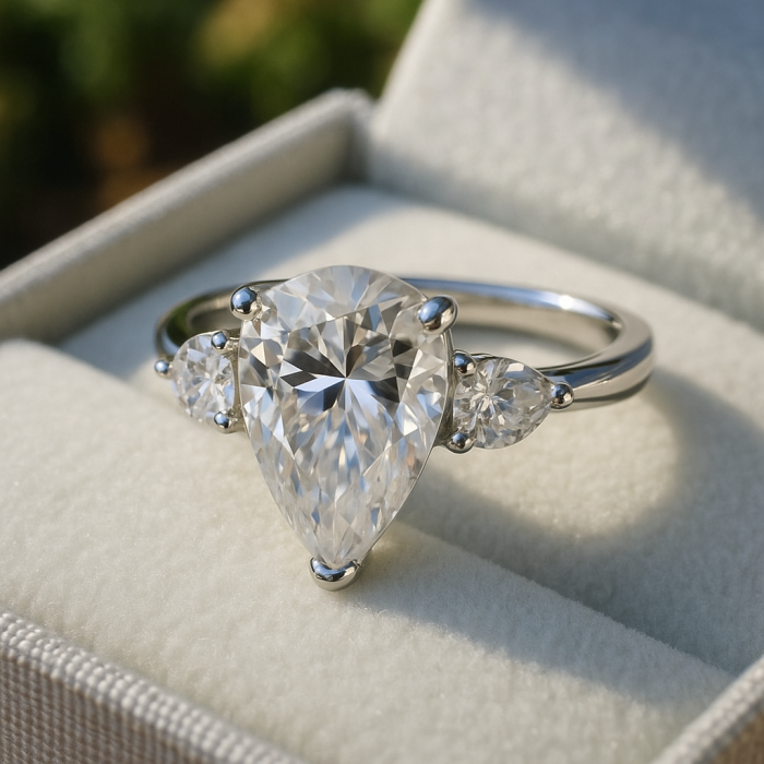 Inel logodnă trilogy moissanite pară 1-4 CT [5]