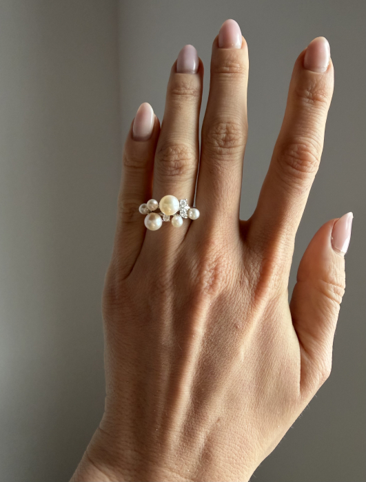 Inel cu Perle de Cultură AAAA și Moissanite D VVS | Argint Placat | Estera [5]