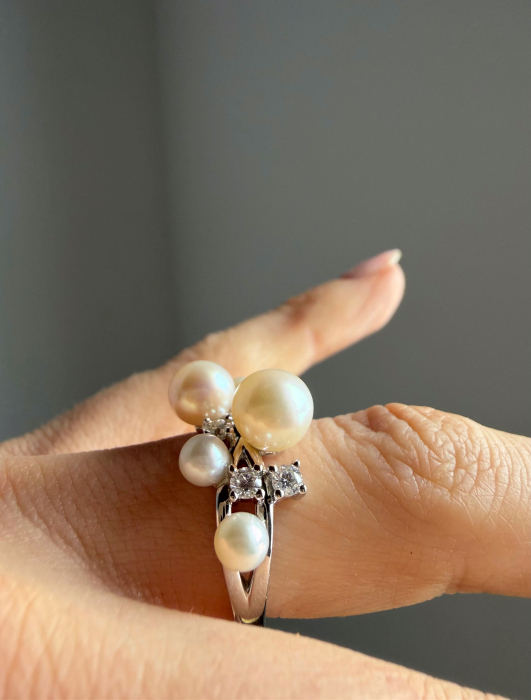 Inel cu Perle de Cultură AAAA și Moissanite D VVS | Argint Placat | Estera [7]