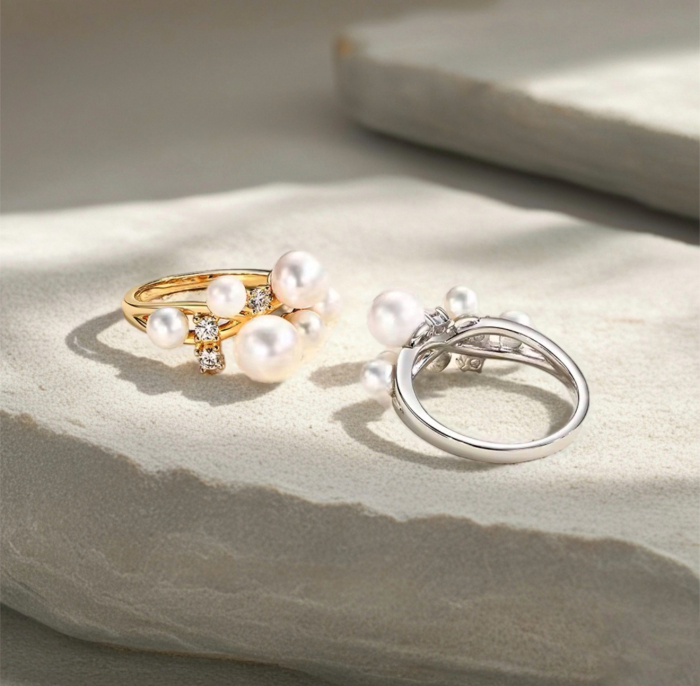 Inel cu Perle de Cultură AAAA și Moissanite D VVS | Argint Placat | Estera [4]