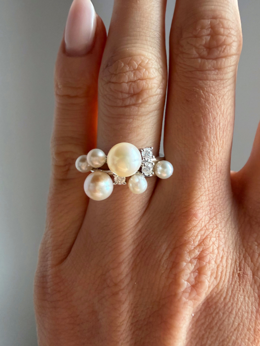 Inel cu Perle de Cultură AAAA și Moissanite D VVS | Argint Placat | Estera [6]