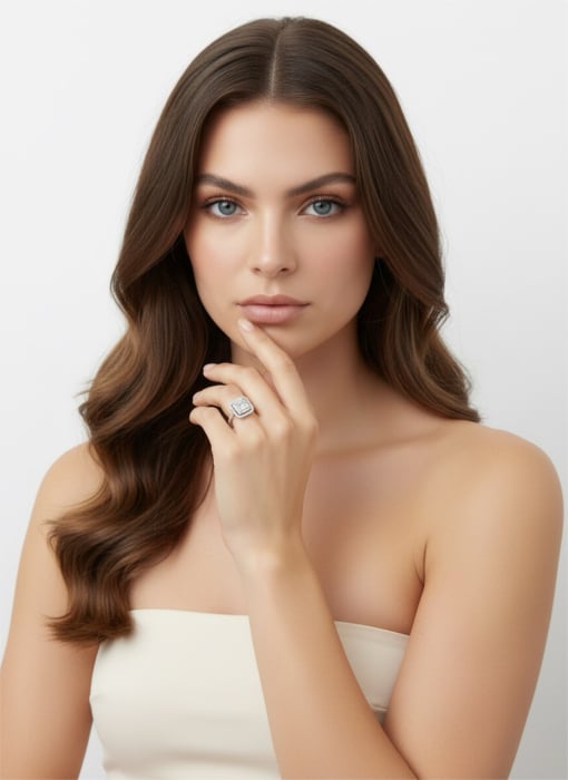 Inel Radiant Cut Double Halo Pave [6]