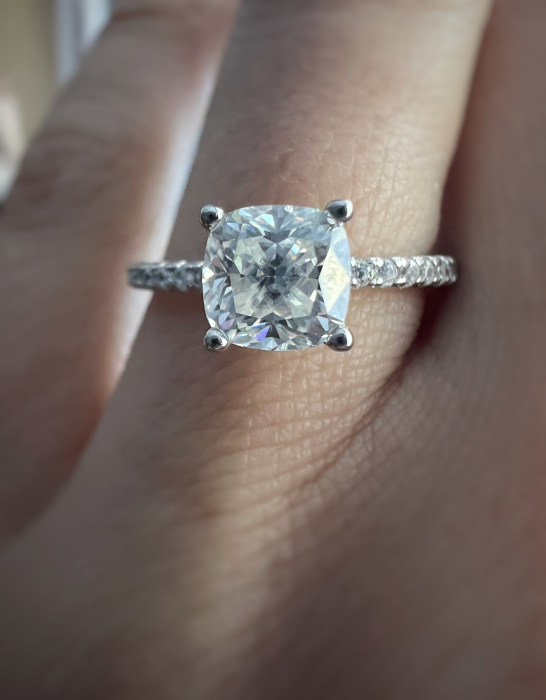 Inel Solitaire Cushion Pave Band [7]