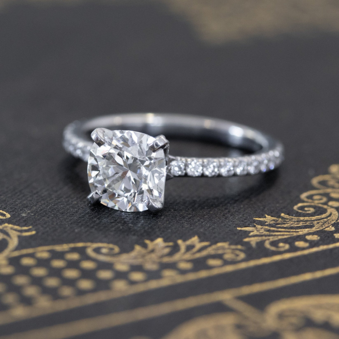 Inel Solitaire Cushion Pave Band [5]