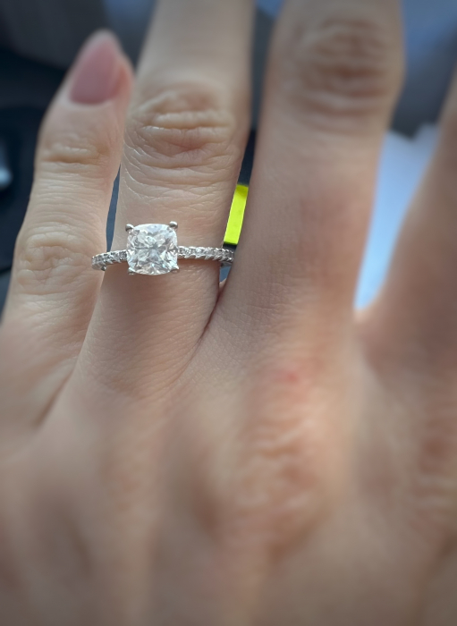 Inel Solitaire Cushion Pave Band [8]