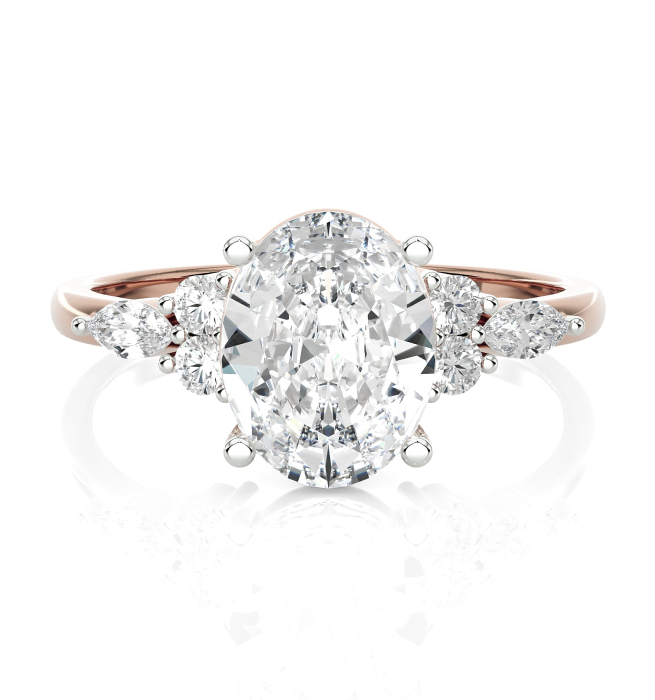 Inel Logodnă Diamant Laborator Oval 1-4 Carate E VS1 cu Diamante Marquise și Rotunde | Inel Logodnă Elegant Cathedral – Estera Jewellery [3]