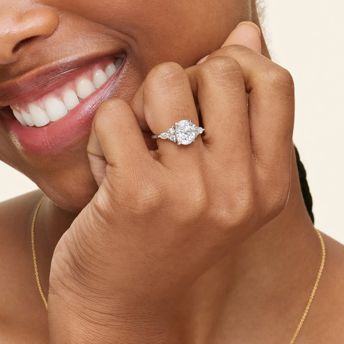 Moissanite Oval 1-4 Carat D VVS1Engagement Ring with Marquise and Round Moissanite | Elegant Cathedral Engagement Ring [8]