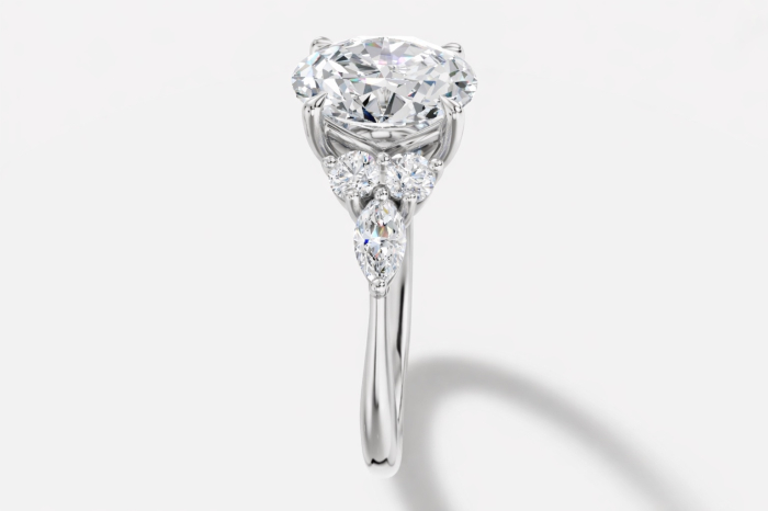 Moissanite Oval 1-4 Carat D VVS1Engagement Ring with Marquise and Round Moissanite | Elegant Cathedral Engagement Ring [4]