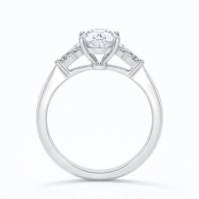 Moissanite Oval 1-4 Carat D VVS1Engagement Ring with Marquise and Round Moissanite | Elegant Cathedral Engagement Ring [5]