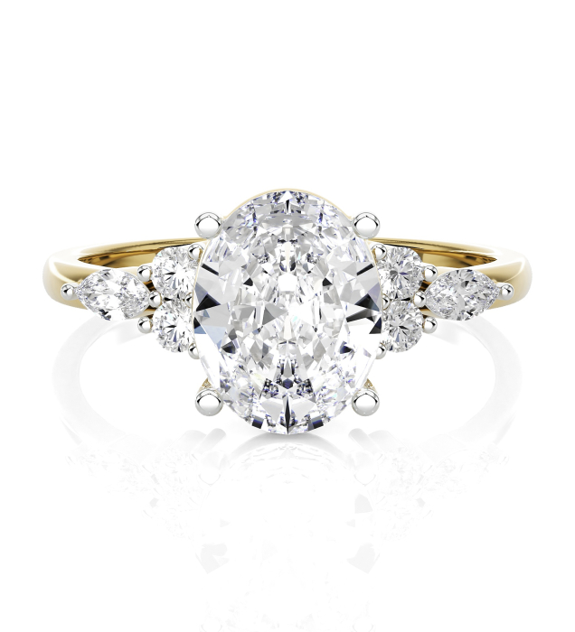 Inel Logodnă Diamant Laborator Oval 1-4 Carate E VS1 cu Diamante Marquise și Rotunde | Inel Logodnă Elegant Cathedral – Estera Jewellery [2]